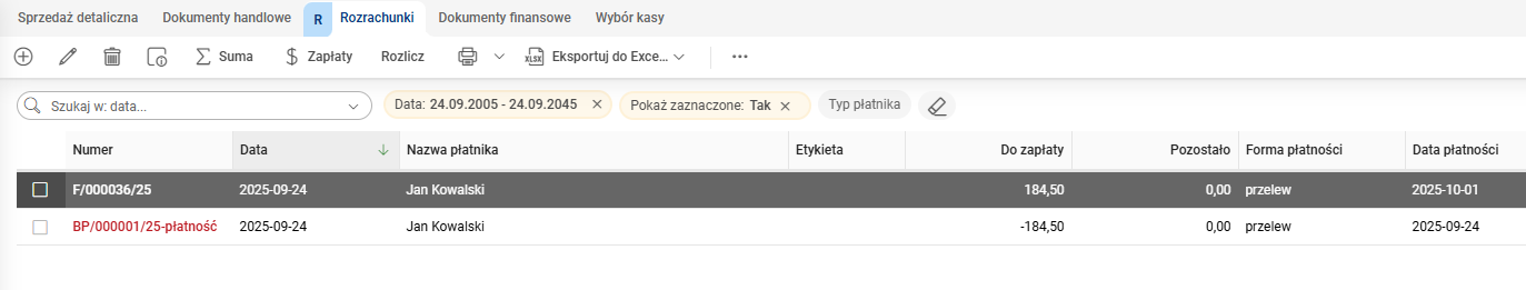 rozliczanie rozrachunków w Wapro Anywhere Fakturowanie