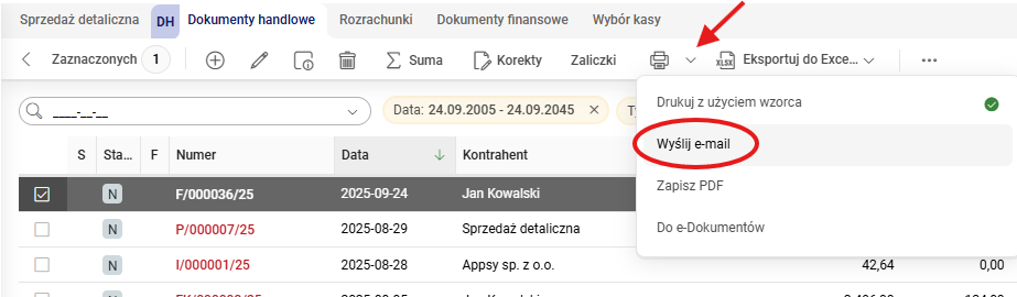 Wapro Anywhere Fakturowanie - wbudowany moduł pocztowy